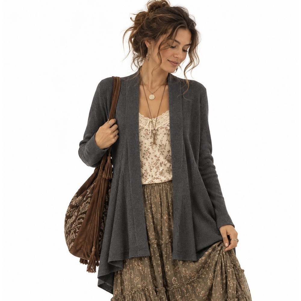 Eileen Fisher Organic Linen Blend Long Cardigan Sweater S Blue Gray Boho Cottage